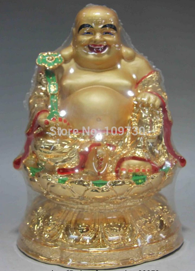

002079 10 Chinese Folk Copper Bronze Gild Lucky RuYi Maitreya Rohan Monk Buddha Statue