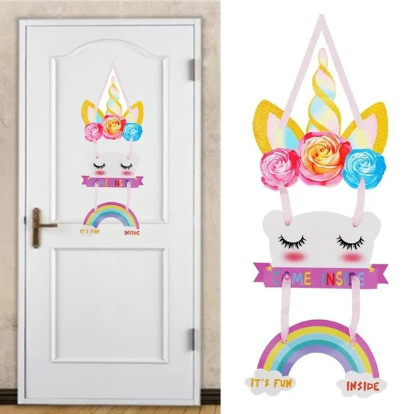 Glitter Unicorn Door Sign Hanging Gift Magical Rainbow Unicorn Party