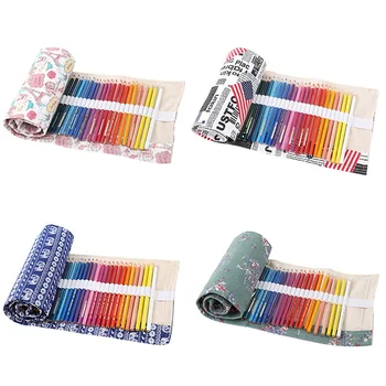 

Creative Useful 36 Holes Colorful Pencil Case Canvas Roll Pouch Makeup Cosmetic Pen Storage Box Bag School Stationery