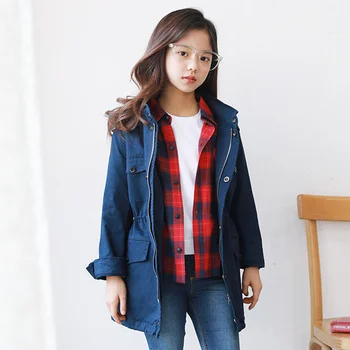 

Brand 2019 New Girls Spring Coat Baby Tops Children Jackets Toddler Outwear Teenage Cotton Coat The Hood Can Be Hidden,#3896