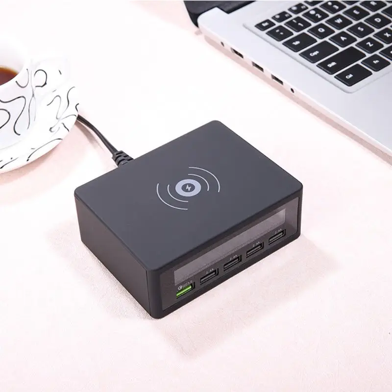 6-في-1 متعددة الهاتف QC 3.0 شحن محطة 5 منافذ USB و شاحن لاسلكي سريع ل سامسونج فون باد المحمول هاتف لوحي 6-في-1 متعددة الهاتف QC 3.0 شحن محطة 5 منافذ USB و شاحن لاسلكي سريع ل سامسونج فون باد المحمول هاتف لوحي