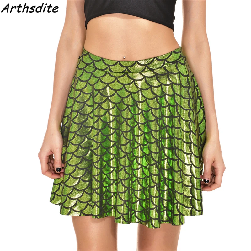 Arthsdite Women Skirts Fish Scale Color Pleated Skirt Female Summer