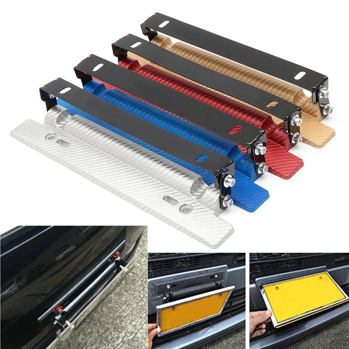 

Sliver/Gold/Blue/Red Universal Adjustable Car License Plate Frame Holder Cover Bracket Racing Carbon Fiber Look Number