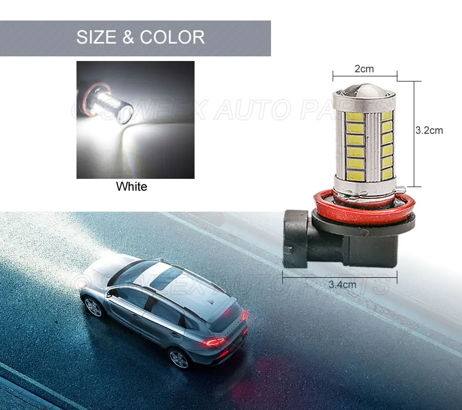 1 шт. H8 H11 33 5730 SMD СВЕТОДИОДНЫЙ верхнего объектива светильник се туман светильник фар дальнего света лампы 12V Белый 360 градусов