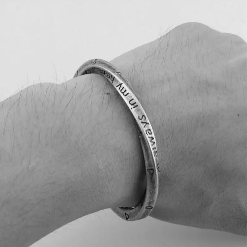 ANILLO Новые мужчины Viking войны Bangle Простой грубый Vintage Серебряный цвет Высокое