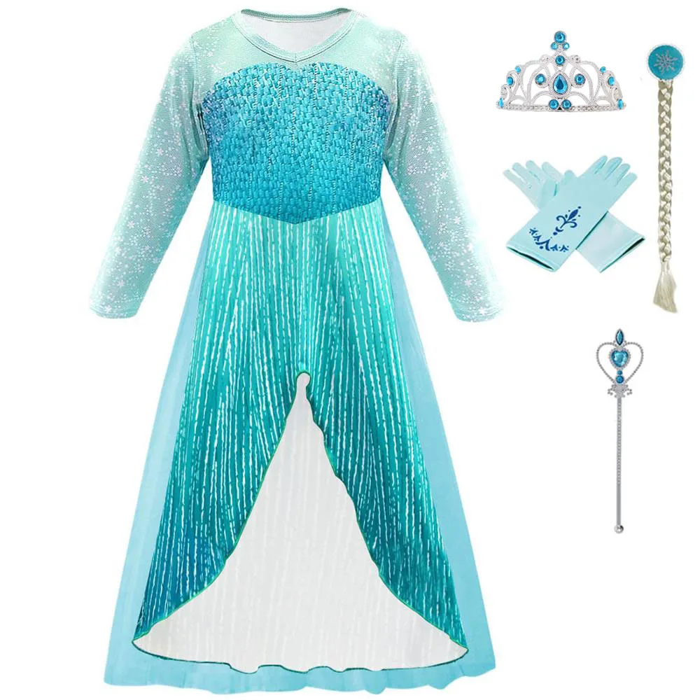 

New 2-8T Girls Dress For Princess Elsa Cosplay Party Costume Summer Baby Birthday Kids Children Fancy Vestidos Baby Girl Clothes