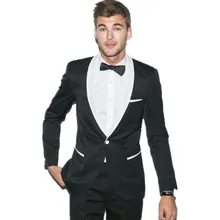 .The latest design men’s wedding suits tuxedo black jacket with white collar custom made suits men groom wear suits(jacket+pants