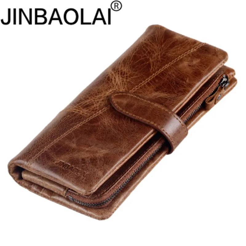 

JINBAOLAI first layer cowhide men's long mobile wallet Europe and the United States long multi-function card leather wallet