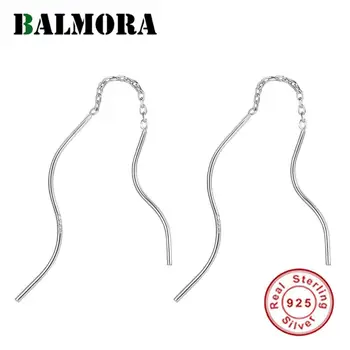 

BALMORA New Arrival Trendy Pure Silver Wavy Long Chain Minimalist Link Dangle Earrings For Women 925 Sterling Silver Brincos