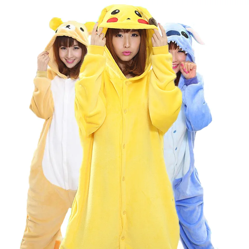 

Adult Anime Cartoon Yellow Kigurumi Onesies Costume For Women Animal Blue Stitch Onepieces Flannel Sleepwear Home Clothes Girl