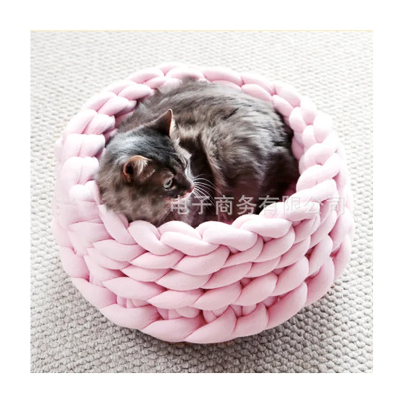 Pawstrip 3 Размеры ручная вязка кошка кровать зима теплая маленькая собака кровати мягкий кошек кровати со съемным моющимся чехлом кровати для кошек 35/40/45 см - Цвет: Pink