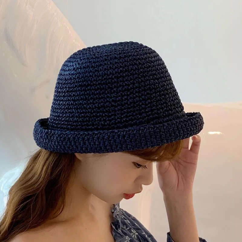 Элегантная женская пляжная кепка, складная широкополая соломенная шляпа с широкими полями, ручная работа, вязанная крючком солнцезащитная Кепка s, летние Панамы для женщин