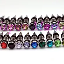 Серьги-гвоздики из горного хрусталя, 24 цвета, 6 мм, модные ювелирные изделия, ушные серьги, серьга для пирсинга 316L, нержавеющая сталь, черное уплотнительное кольцо, рекламный подарок, 24 цвета