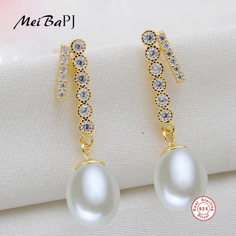 

[MeiBaPJ]AAA Zircon Earrings Natural Pearl Simple Water Drop Earrings Real 925 Sterling Silver Fashion Earrings for Women