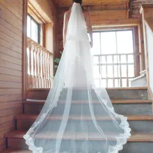 Белая/слоновая кость свадебная вуаль 2 слоя длинная длина собора кружевная Фата с расческой Свадебные аксессуары veu de noiva MD 4026
