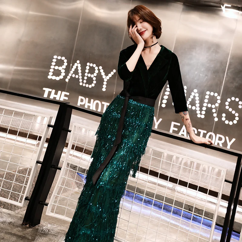 weiyin Green Velvet Evening Dresses Long Mermaid V-Neck Formal Dress Sequined Abendkleider Women robe de soiree longue WY1262 weiyin Green Velvet Evening Dresses Long Mermaid V-Neck Formal Dress Sequined Abendkleider Women robe de soiree longue WY1262