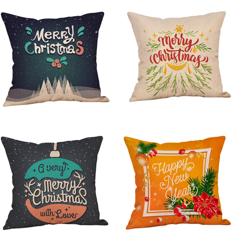 

2018 Fashion Pillow Case Christmas Letter Decorations for Home Cartoon Linen Decorative Pillows Cover Cushion Home Decor 45x45cm