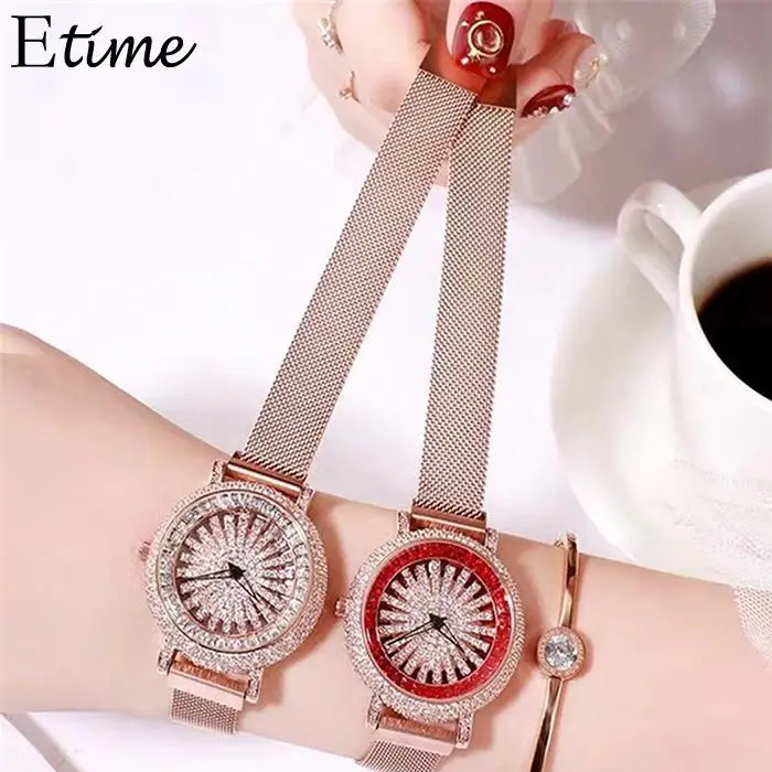 

Fashion Women Quartz Watch Casual Full Rhinestone Womens No Round Decoration Needle Wristwatch Pin Buckle