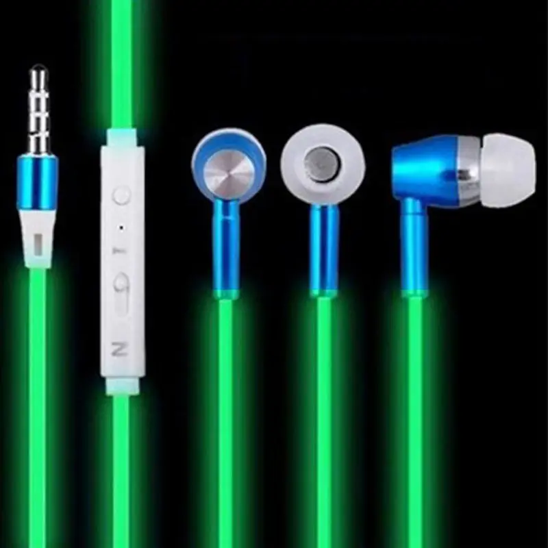 

EDAL Glowing in the Dark with Microphone Metal Zipper Earphone for Universal Phones Pads PACKED IN BAG