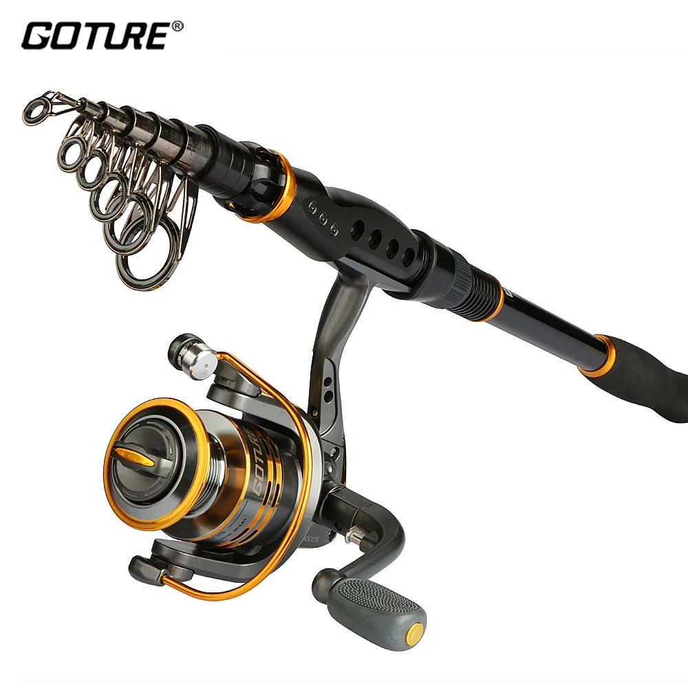 Goture ألياف الكربون تلسكوبي رود بكرة كومبو 2.1-3.6 متر قضيب GT3000S الغزل بكرة الصيد اكسسوارات
