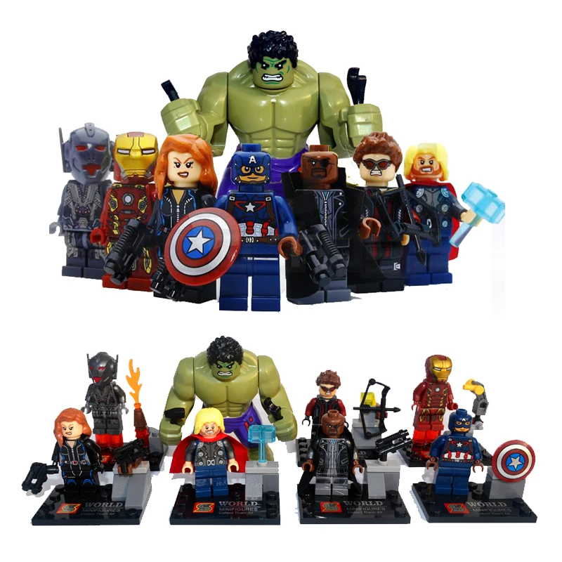 

8PCS/LOT Super Heroes lEGOED Avengers Action Figures Hunk Iron man Building Blocks Set Compatible with LegoINGlys Toy Kids Dolls