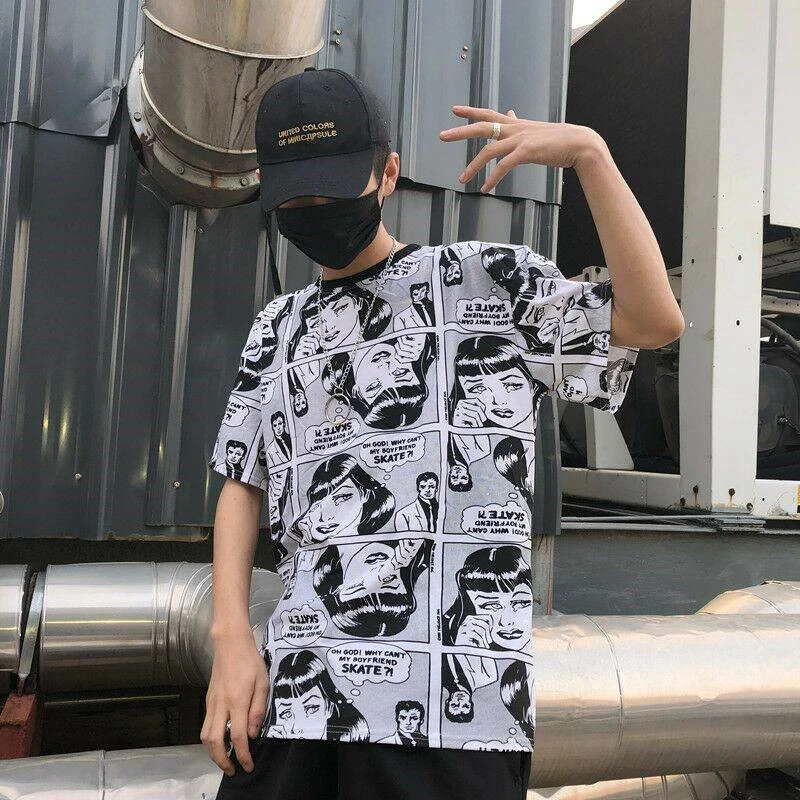 Oversized Mens Graffiti t Shirt Hip Hop Print Hipster Tshirt Men Fashions Street Style  (29)