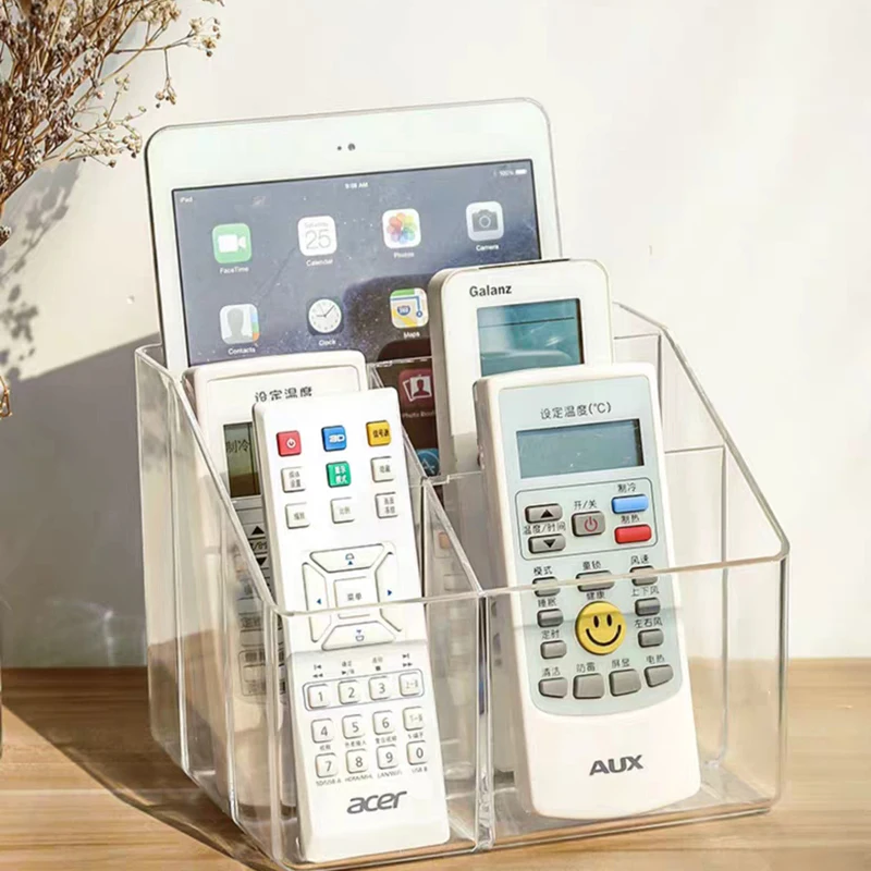 

Acrylic Remote Control Holder Case For Desktop Organizer Box Pen Makeup Storage Container Desk Transparent Finishing Decor