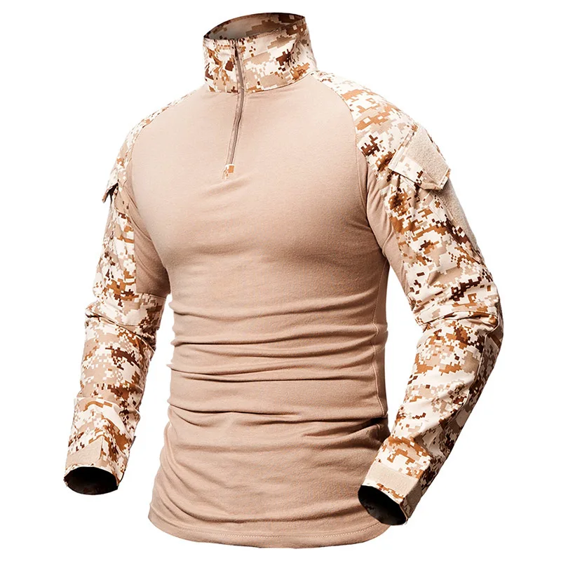 Быстросохнущая Военная армейская футболка, Мужская камуфляжная тактическая рубашка с длинным рукавом, футболки для охотничьего боя - Цвет: Desert camo
