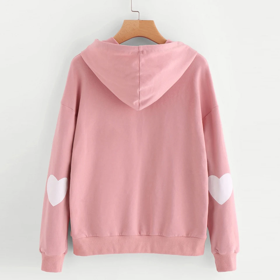  Black Cute Pink Hoodie Heart Funny Plain Sweatshirt Oversize Poleron Mujer 2019 Kangaroo Pocket Hoo