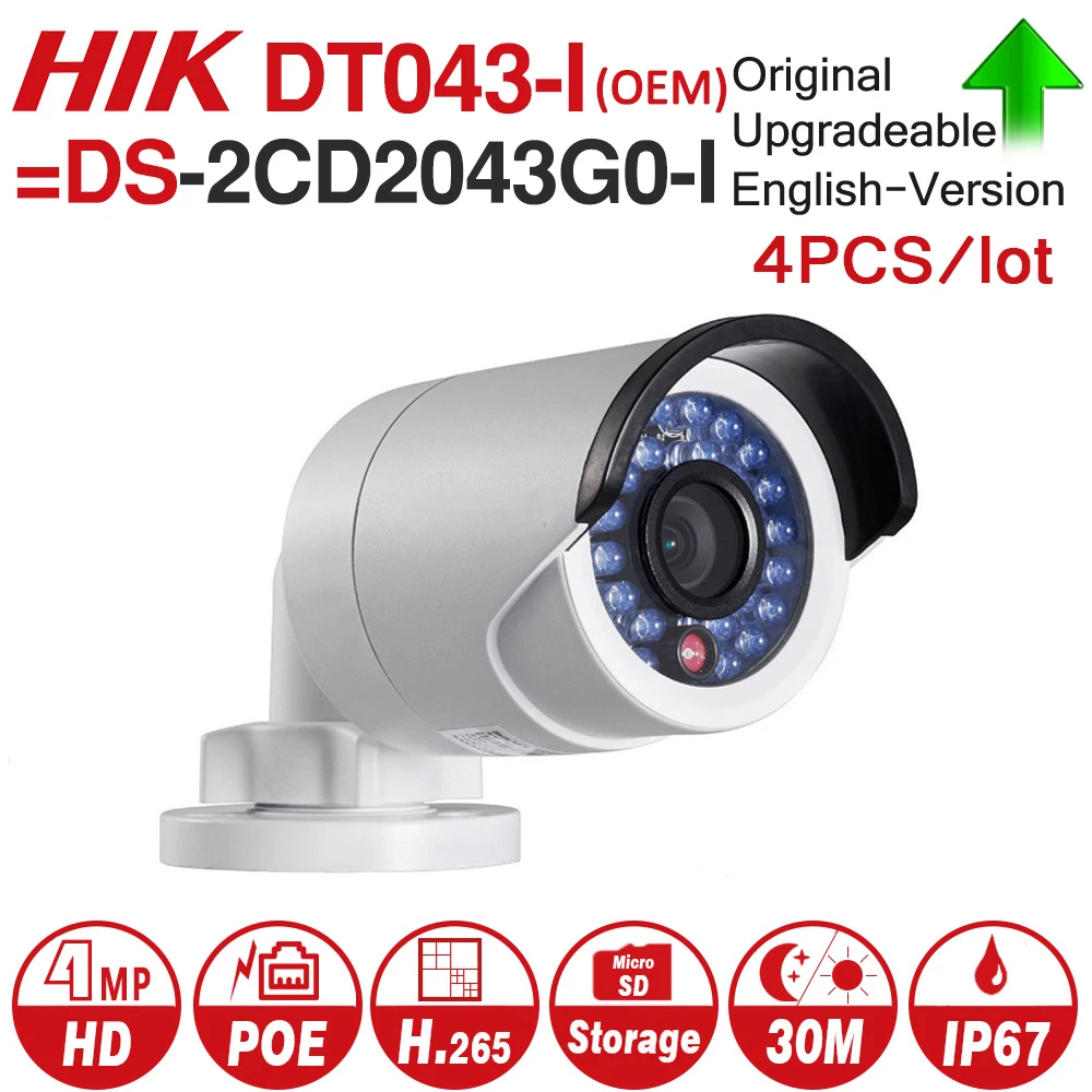 Hikvision OEM IP Camera 4MP DT043-I = DS-2CD2043G0-I Bullet network CCTV Camera Updateable POE WDR POE SD Card Slot 4pcs/lot Hikvision OEM IP Camera 4MP DT043-I = DS-2CD2043G0-I Bullet network CCTV Camera Updateable POE WDR POE SD Card Slot 4pcs/lot