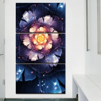 

Canvas Print Pictures Wall Art Home Decor 3 Pieces Abstract Artistic Fractal Flower Paintings Flowers Poster For Living Room