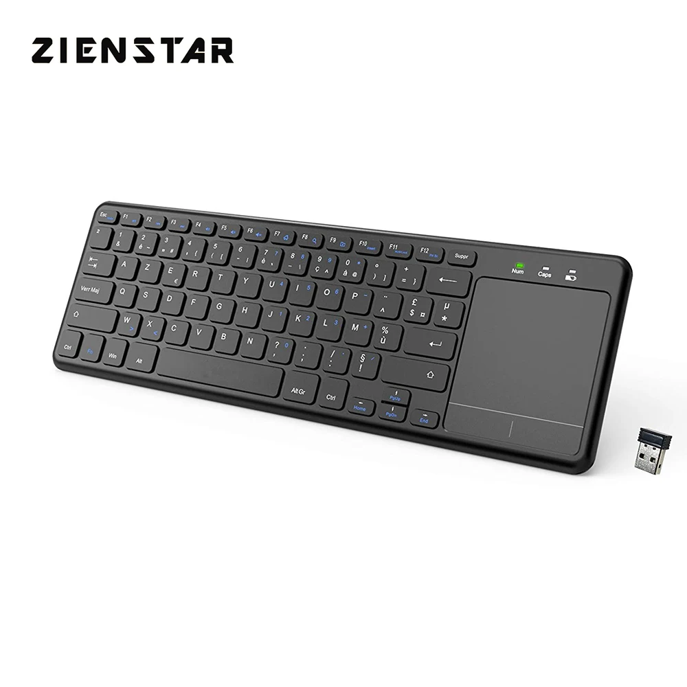 Zienstar AZERTY Французская буква 2,4 ГГц тачпад Беспроводная клавиатура для Windows PC, ноутбука, Ios pad, Smart tv, HTPC IP tv, Android Box