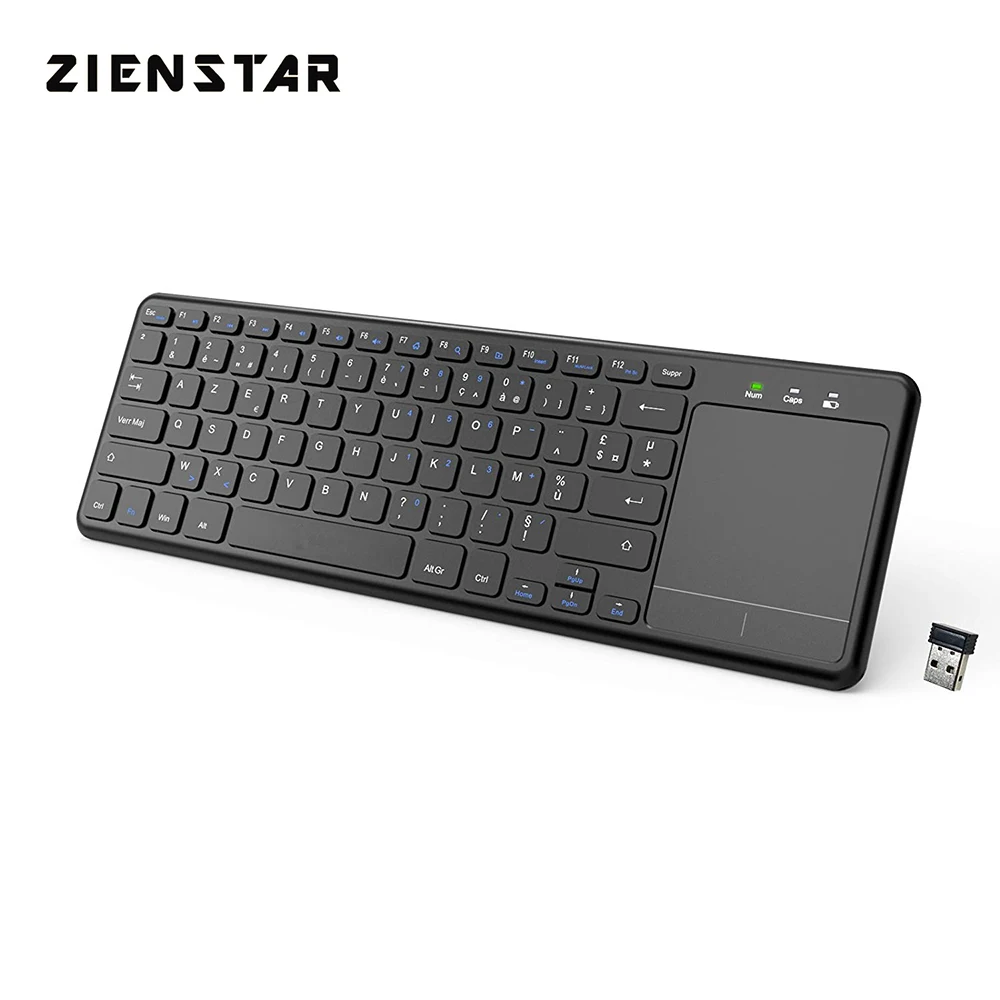 Teclado sem Fio para Windows Caixa de Android Zienstar Azerty Francês Letra Ghz Touchpad pc Computador Portátil Ios Almofada Smart tv Htpc Iptv 2.4
