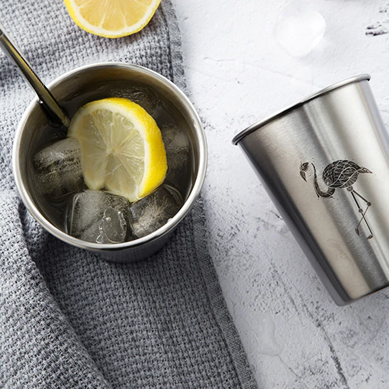 New Stainless Steel Beer Cup Pint Cup Tumbler Metal Tea Coffee Mug Flamingo Zebra Deer Animal Cold Water Beer Mugs (7)