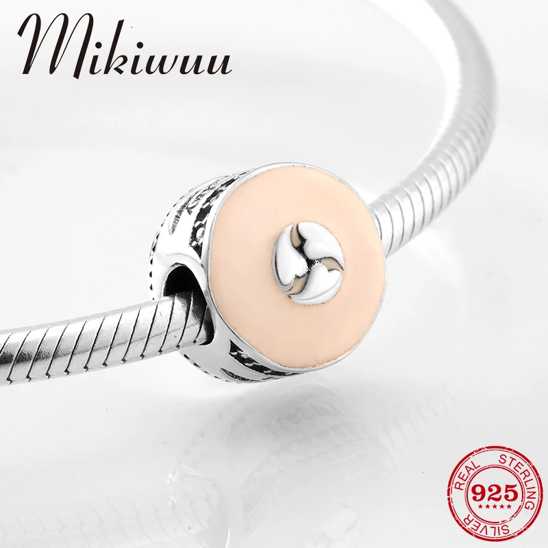 

925 Sterling Silver zircon pink enamel Birthday Cake fine beads Fit Original Pandora Charm Bracelet Jewelry making