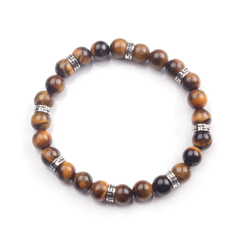 Natural StoneTiger eye Bracelet 8MM Round Buddha Beads Black Onyx Charm Elastic Beaded Bracelets for men girl women pulseras