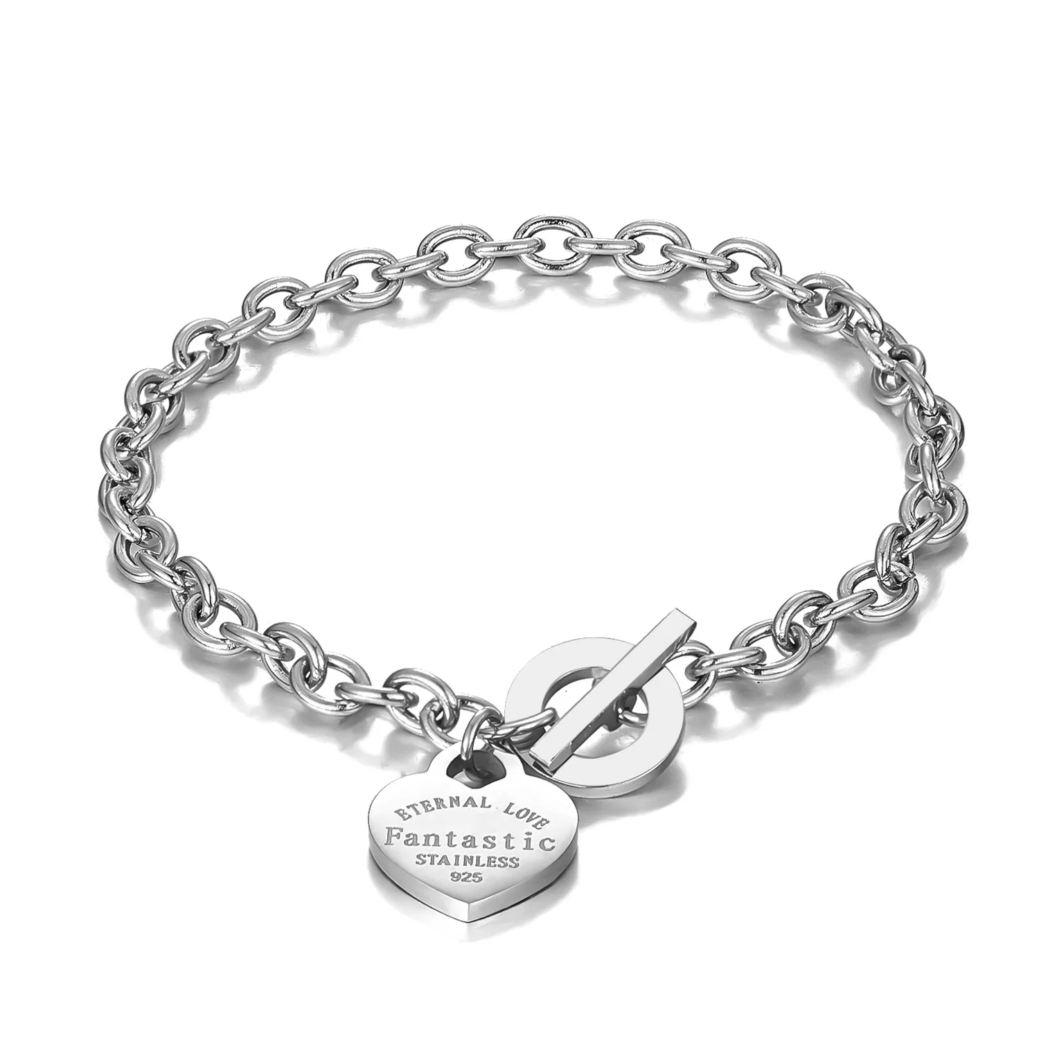 Love Heart Pendant Bracelet & Bangle Stainless Steel Fashion Gold Color ...