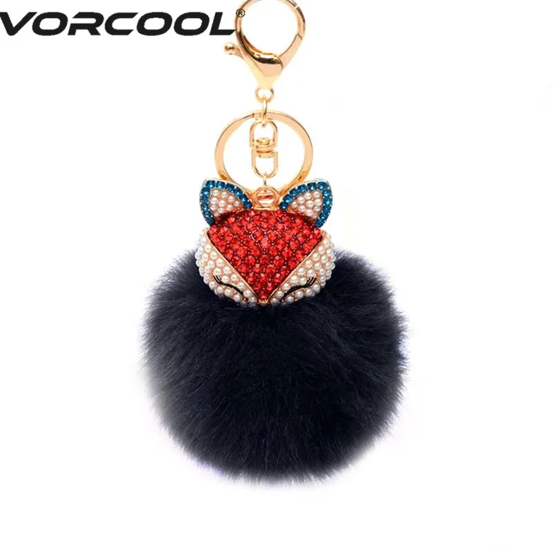 

VORCOOL Fluffy Ball Keychain with Pearls Rhinestones Inlay Key Chain for Car Pendant Ornaments Womens Bag