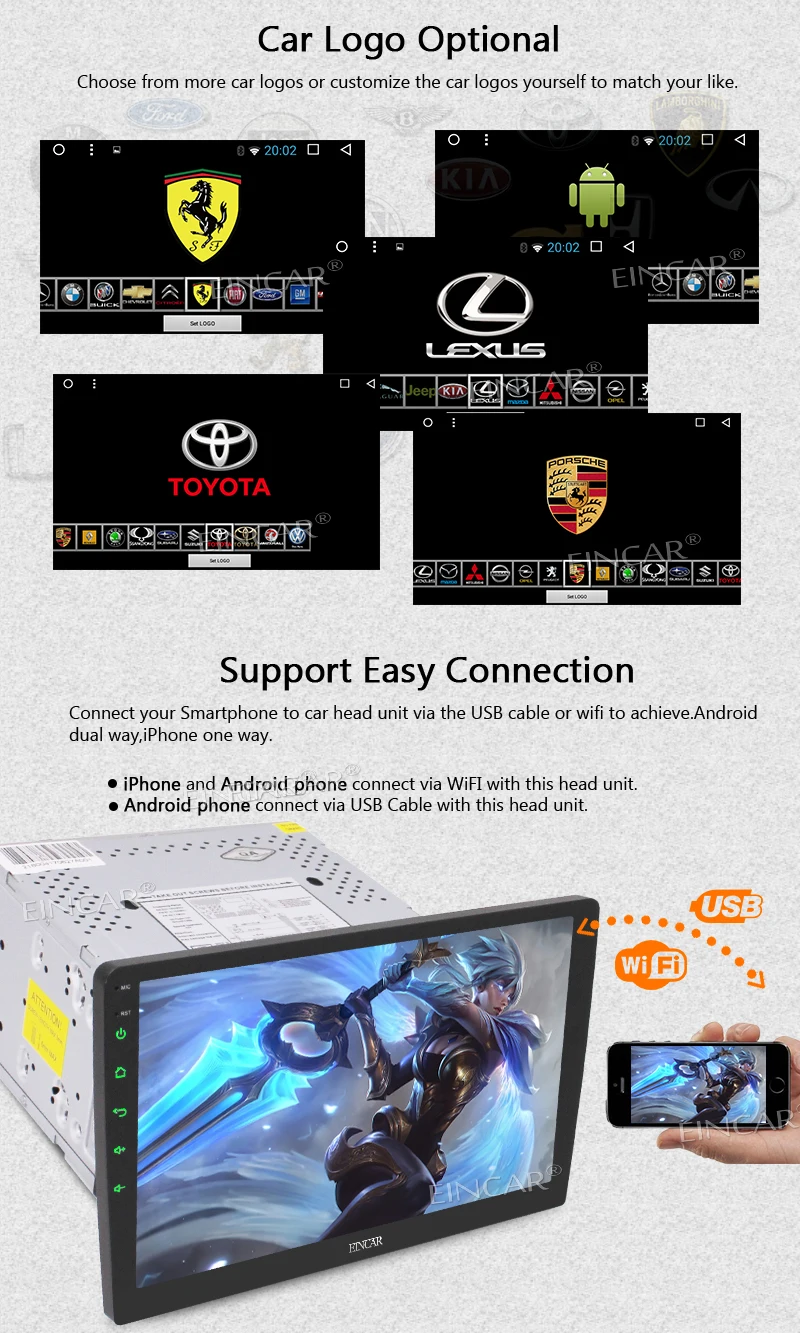 Best EinCar Android 7.1 Octa Core 32GB+2GB Double Din Car Stereo Radio 10.1