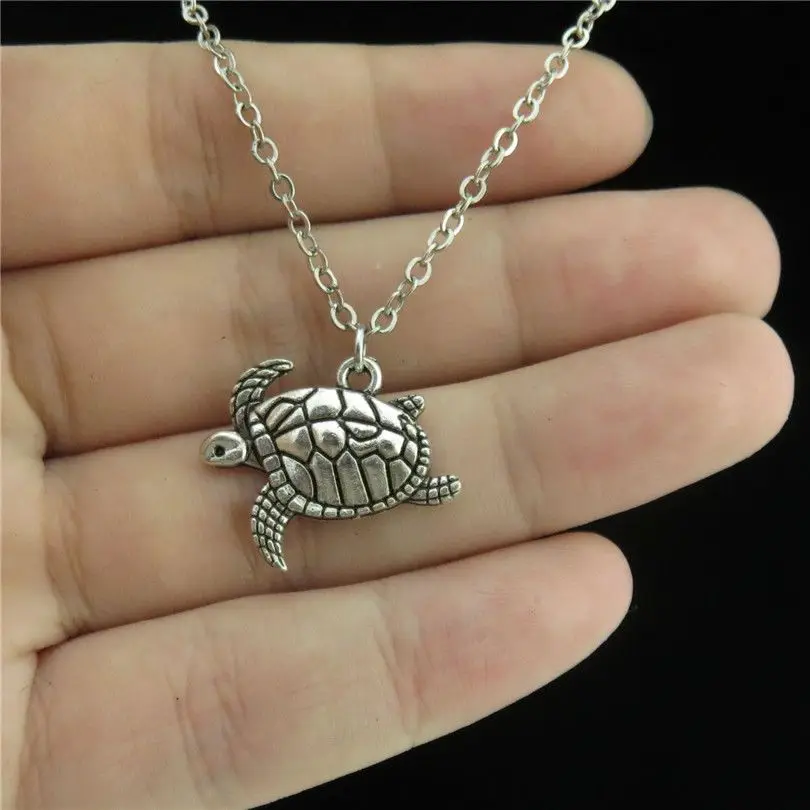 Tortoise Necklace Girls Women/'s Turtle Pendant Silvertone