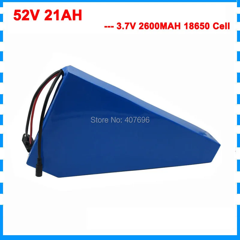 

Free customs duty 1500W triangle 52V 21AH battery 51.8V Electric bike lithium battery pack with 30A BMS 58.8V 5A Charger