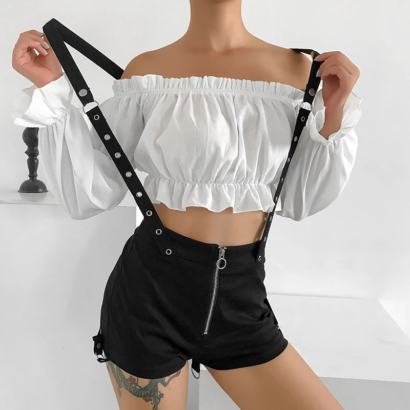 Rapwriter Harajuku Multiple Wearing Methods Middle Ring Zipper Black Shorts Women Summer Hot Streetwear High Waist Shorts