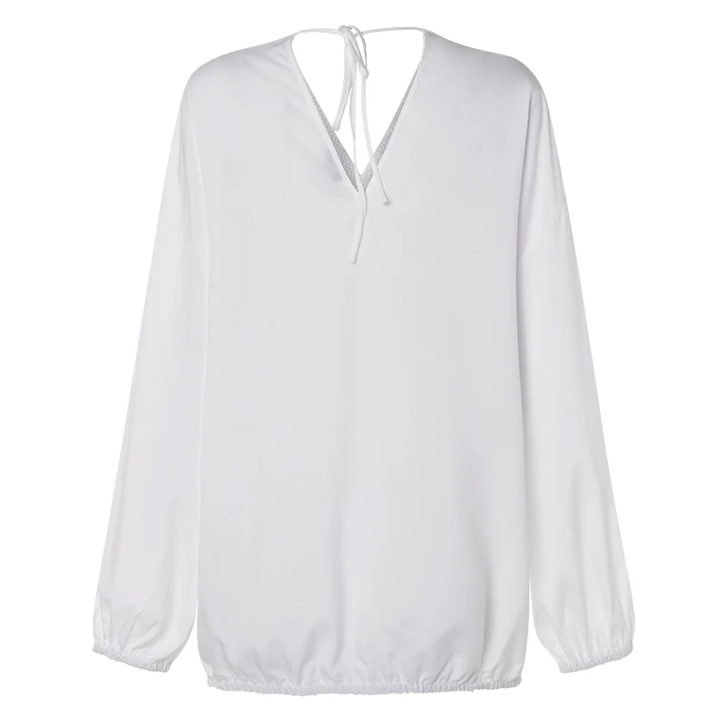 VONDA, Офисная Женская блузка,, женская сексуальная блуза с длинным рукавом-фонариком и v-образным вырезом на спине, открытая кружевная рубашка, Весенняя Повседневная Свободная блуза, плюс