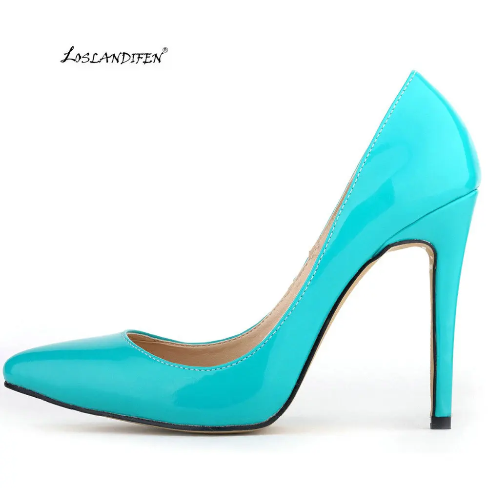 

LOSLANDIFEN women dress shoes stiletto pumps wedding bridal dress pumps heels metallic ultra high heel patet leather shoes 35-42