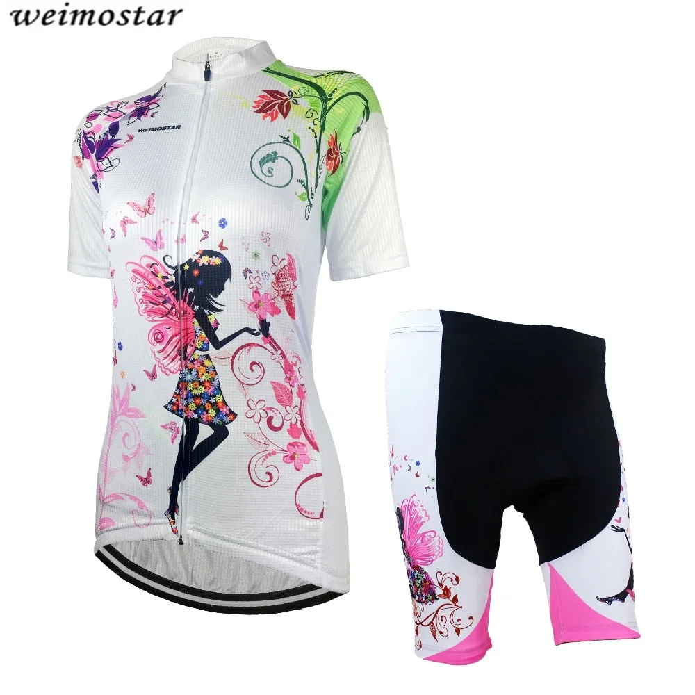 

Women's Cycling Clothing Girls Bike Jersey Shorts Sets White Short Sleeve Cycling Top Bottom Pro Sports  Shirts Wear Suits
