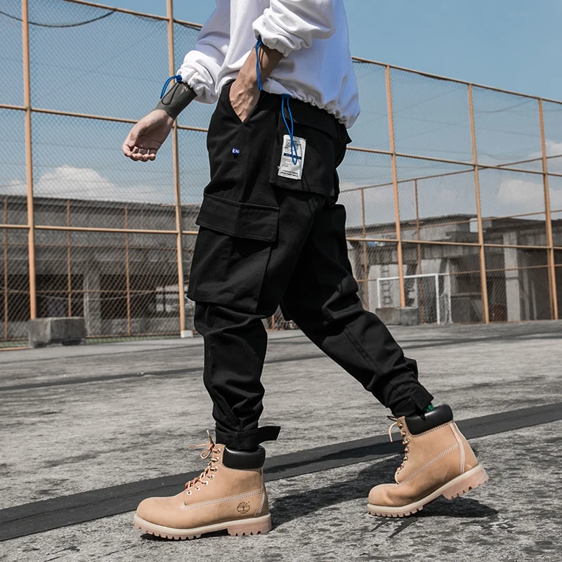 

Summer Multi-Pockets Safari Style Men Jogger Trousers Streetwear Hip Hop Sweatpant Mens Elastic Waist Ankle-Length Harem Pants