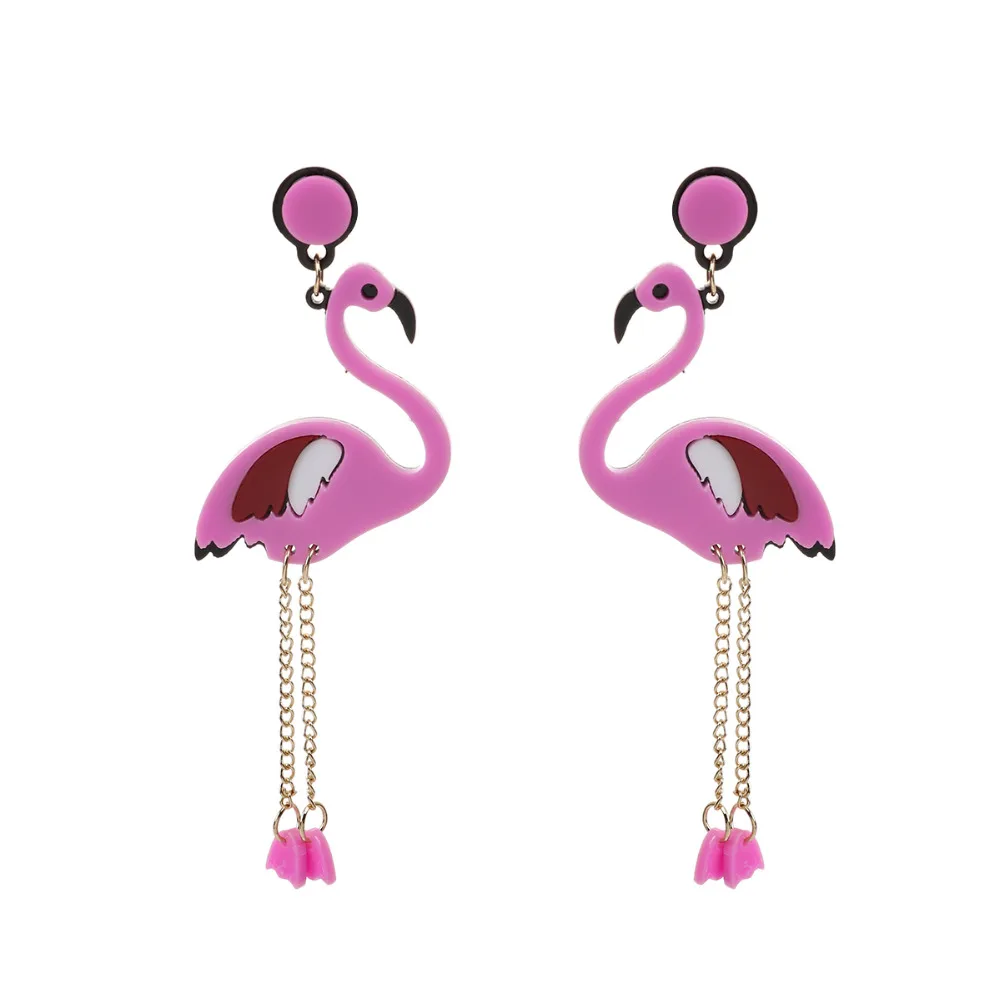 8SEASONS-Fashion-Acrylic-Ear-Post-Stud-Earrings-Fuchsia-Flamingo-10-3cm-4-x-3-7cm-1
