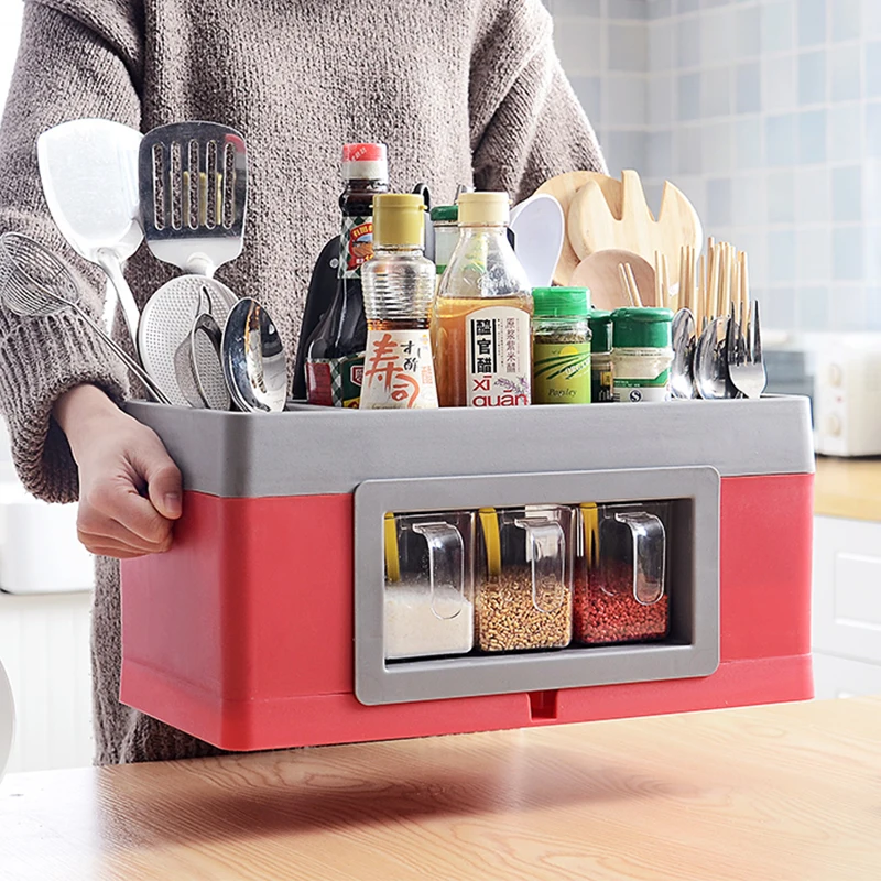 

Cordial Shining Multifunctional Kitchen Storage Rack Condiment Storage Rack With Handle Floor-standing Spoon Chopsticks storage