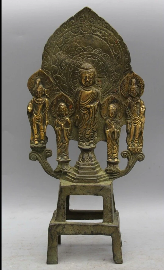 

8"Tibet Tibetan Buddhism Bronze Stand Shakyamuni Amitabha Buddha Statue S0612