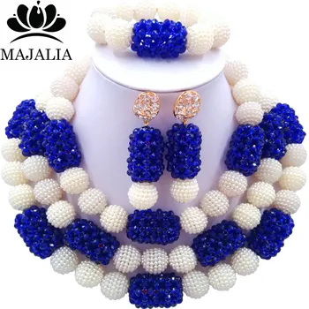 

Majalia Classic Fashion Nigerian Wedding African Jewelery Set White and Royal blue Crystal Necklace Bride Jewelry Sets 3SZ001